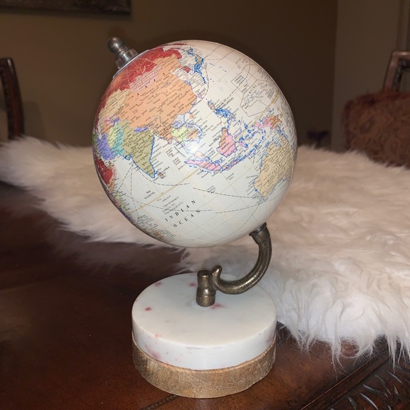 Decorative Globe Brown Wood Base On Marble - Picture 11 of 15